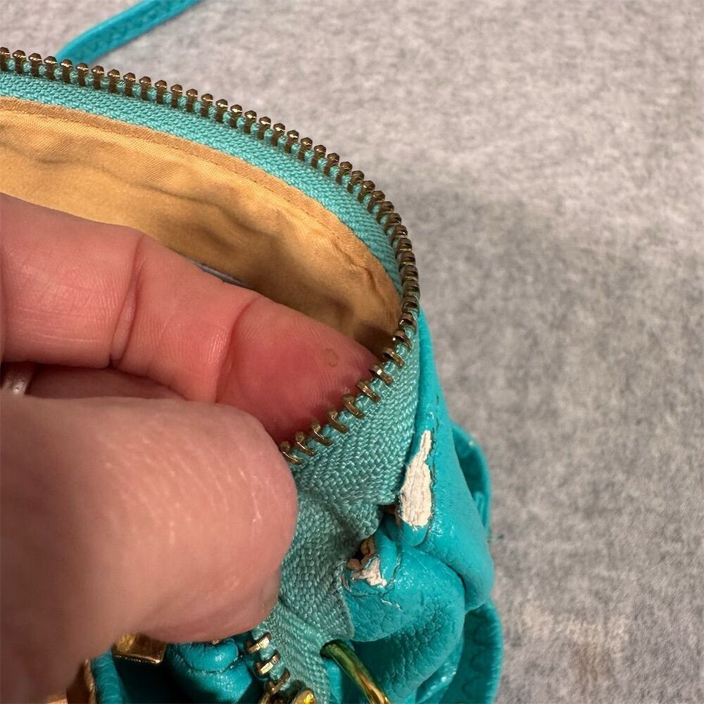 Shara Porter Small Aqua Crossbody Bag with Black Cat Print Adjustable Strap - Picture 8 of 16